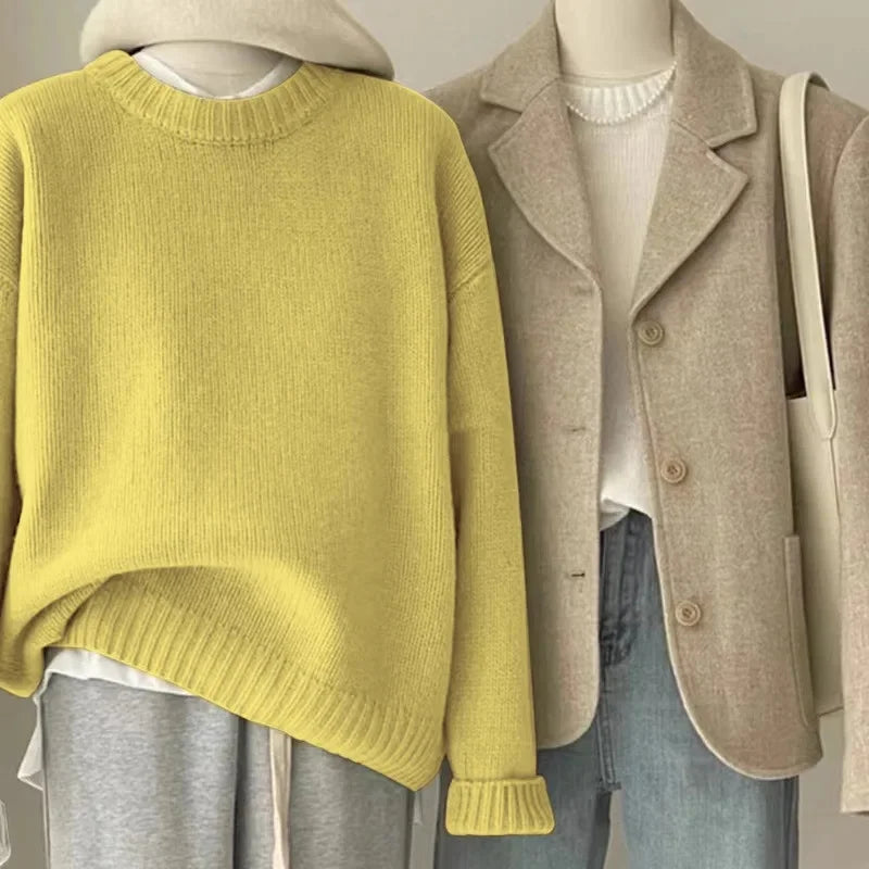 Damen Retro Strickpullover und Blazer Set – Lässiger Vintage Streetstyle für Herbst und Winter