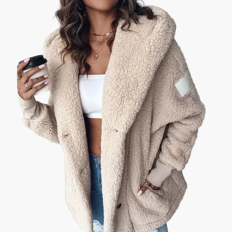 Damen Teddy Mantel mit Kapuze – Kuschelige Oversize Jacke für Herbst und Winter