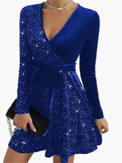 Damen Festliches Partykleid mit Glitzer und Schleife – Elegantes Cocktailkleid für besondere Anlässe