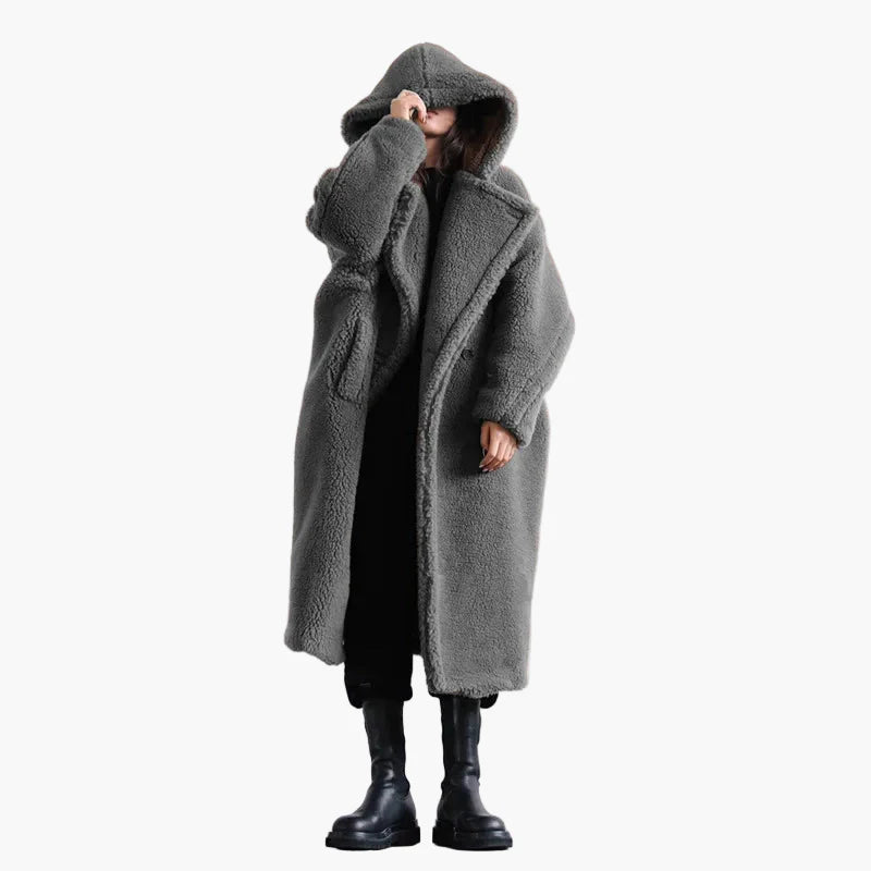 Damen Oversize Teddy Mantel mit Kapuze – Winter Warmer Streetwear Style
