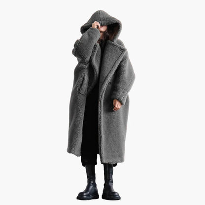 Damen Oversize Teddy Mantel mit Kapuze – Winter Warmer Streetwear Style