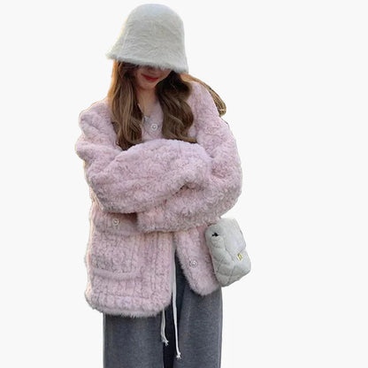 Damen Teddyfell Jacke Winter Warm Kurz Mantel Modisch Eleganter Stil