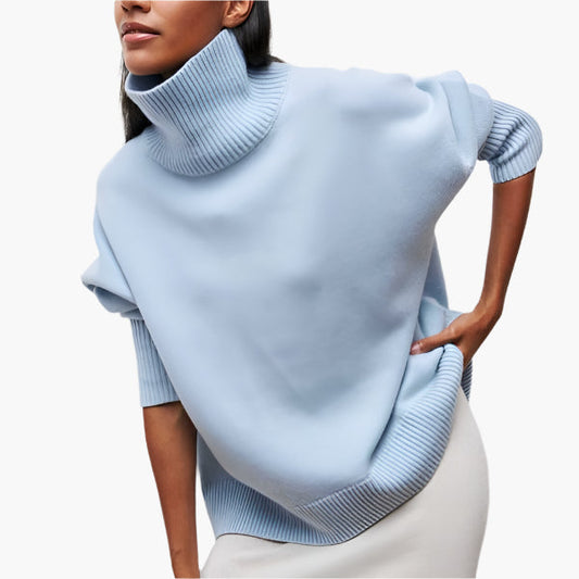 Damen Pullover mit Rollkragen und voluminösen Ärmeln – Eleganter Freizeit-Strickpullover