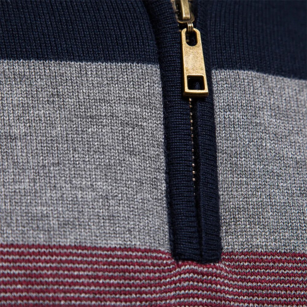 Herren Strickpullover mit Reißverschluss – Modernes Streifendesign für Freizeit und Büro