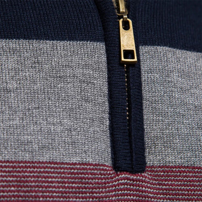 Herren Strickpullover mit Reißverschluss – Modernes Streifendesign für Freizeit und Büro