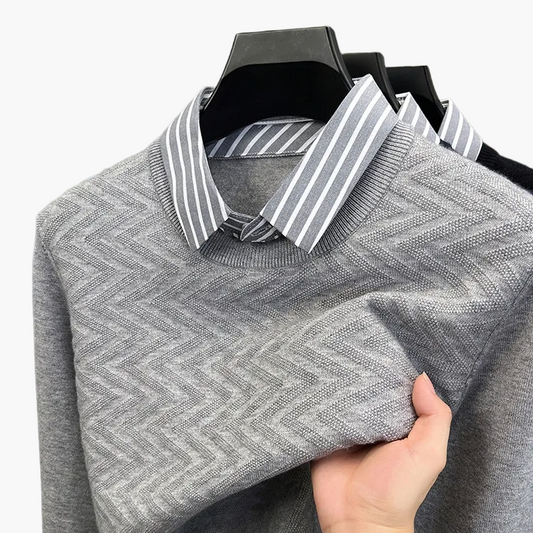 Herren Strickpullover mit gestreiftem Hemdkragen – Eleganter Business- und Freizeit-Look