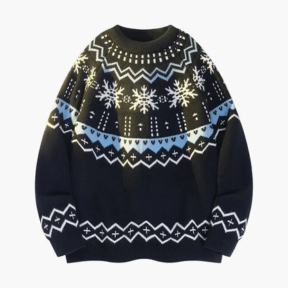 Unisex Winter Pullover mit Norwegermuster – Gemütlicher Strickpullover im Schneeflocken-Design, ideal für kalte Tage