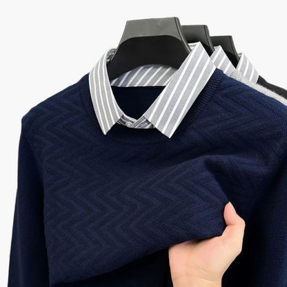 Herren Strickpullover mit gestreiftem Hemdkragen – Eleganter Business- und Freizeit-Look