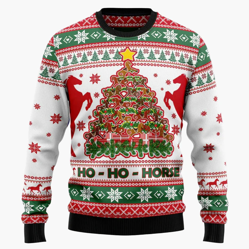 Unisex Lustiger Weihnachtspullover mit lachendem Pferde-Motiv – Perfekt für Ugly Christmas Sweater Partys