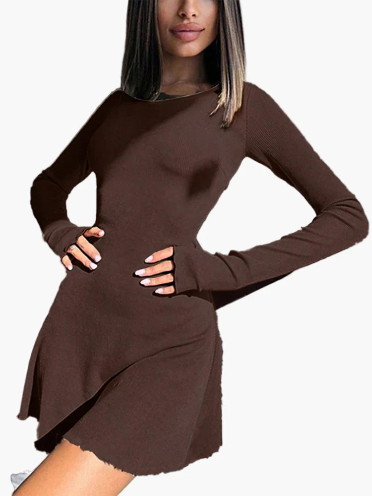 Damen Figurbetontes Stretch-Kleid mit Langarm – Elegantes Freizeit- und Ausgehkleid, Modernes Design