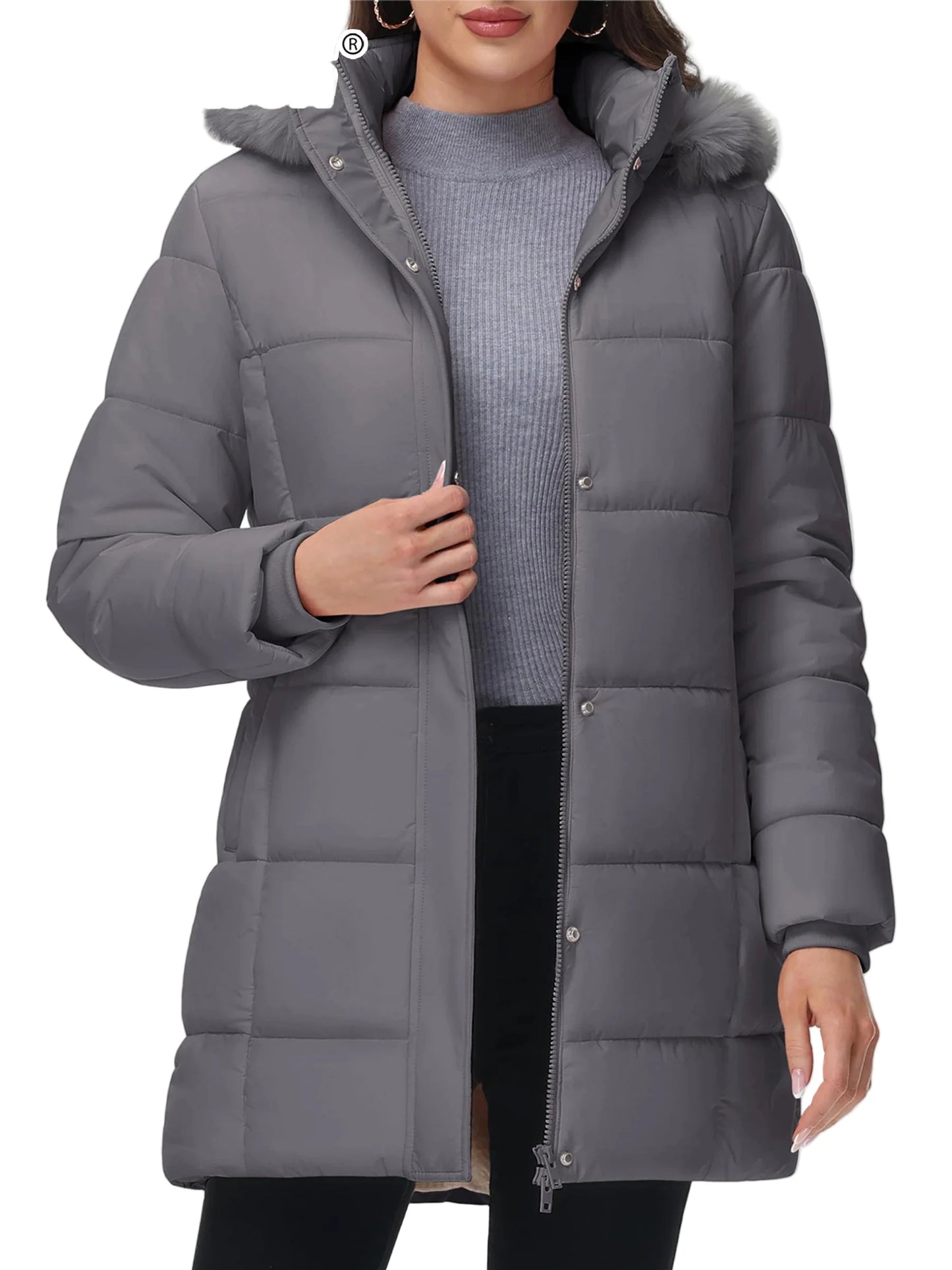 TACVASEN Womens Winter Thicken Parka Coat Warm Jacket Down Puffer Outwear with Faux Fur Removable Hood Waterproof Windproof Coat