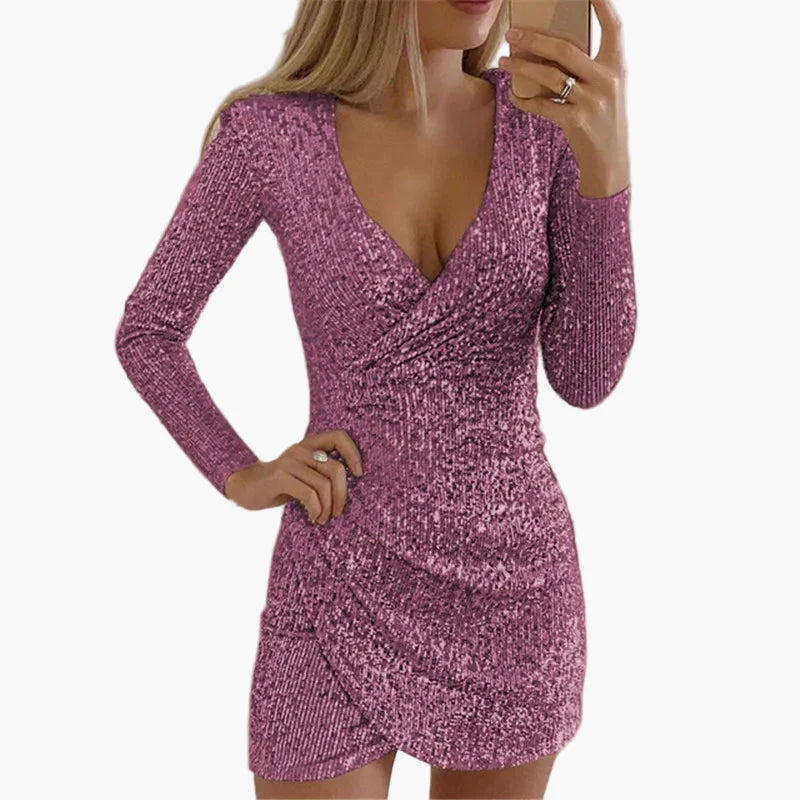 Damen Partykleid mit Pailletten, Langarm, Elegantes Minikleid – Perfekt für festliche Anlässe