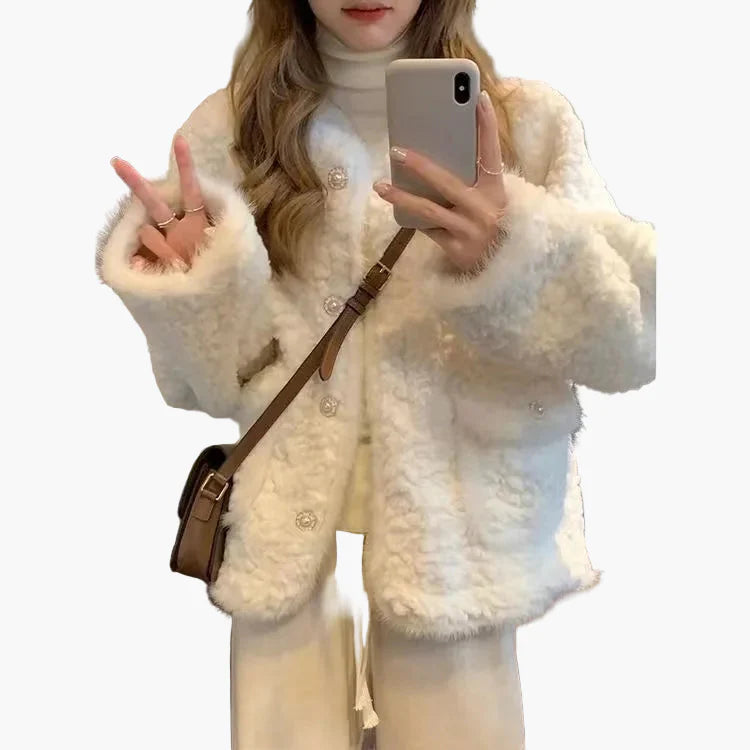 Damen Teddyfell Jacke Winter Warm Kurz Mantel Modisch Eleganter Stil