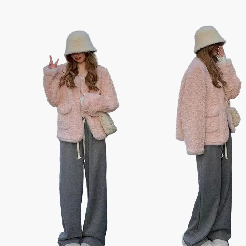 Damen Teddyfell Jacke Winter Warm Kurz Mantel Modisch Eleganter Stil