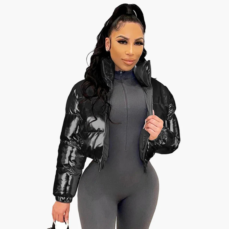Damen Kurz Pufferjacke Streetwear Wintermode glänzend, modisch und vielseitig