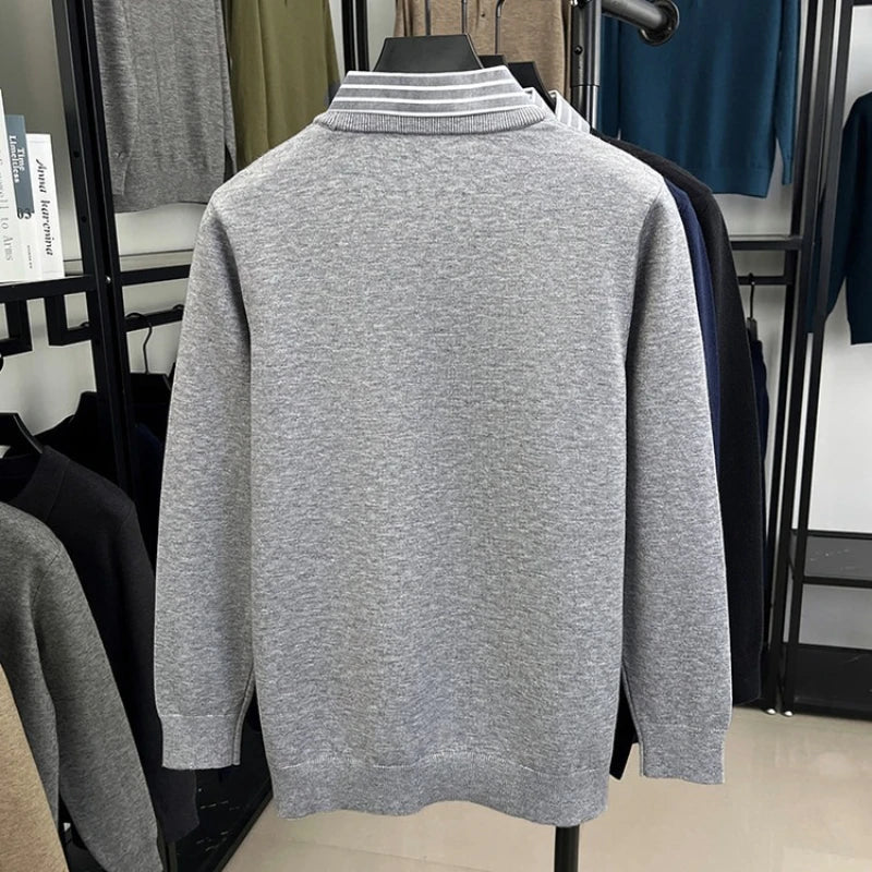 Herren Strickpullover mit gestreiftem Hemdkragen – Eleganter Business- und Freizeit-Look