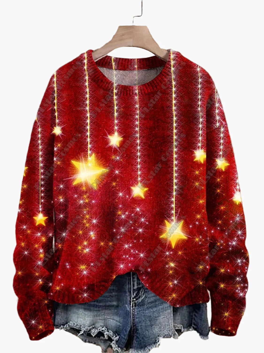 Damen Weihnachtspullover mit 3D-Stickereien – Lustiger Strickpullover im Festtagsstil