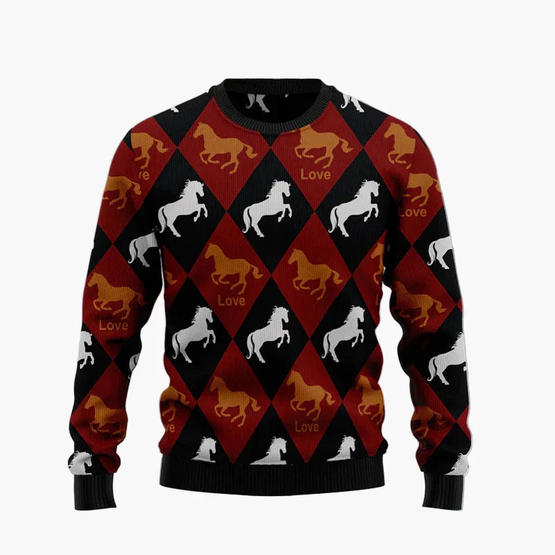Unisex Lustiger Weihnachtspullover mit lachendem Pferde-Motiv – Perfekt für Ugly Christmas Sweater Partys