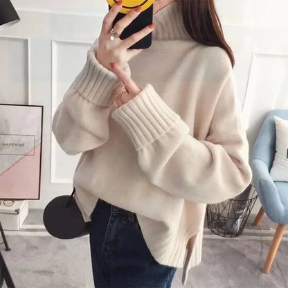 Damen Strickpullover im koreanischen Stil mit hohem Kragen – Modischer Herbst- und Winterpullover für vielseitige Outfits
