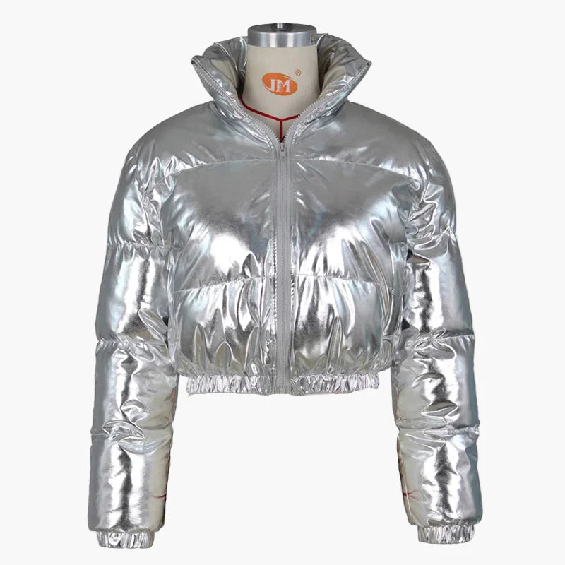 Damen Kurz Pufferjacke Streetwear Wintermode glänzend, modisch und vielseitig