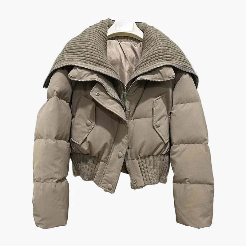 Damen Winter Steppjacke mit Oversize-Kragen – Modische Kurzjacke für Alltag und Freizeit