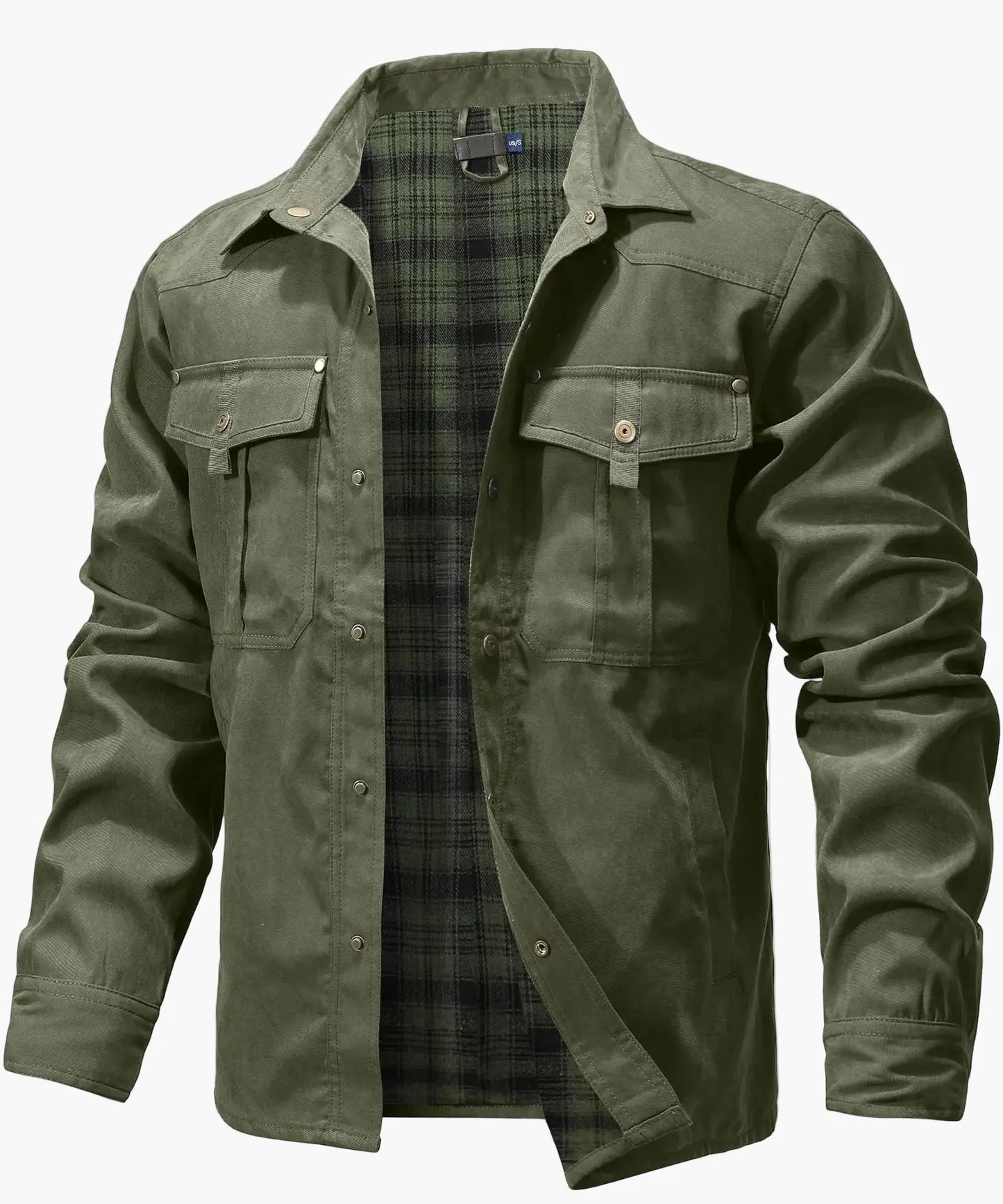Herren Übergangsjacke mit Flanellfutter – Freizeit Overshirt im Western Cowboy Stil, Knopfleiste