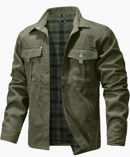 Herren Übergangsjacke mit Flanellfutter – Freizeit Overshirt im Western Cowboy Stil, Knopfleiste