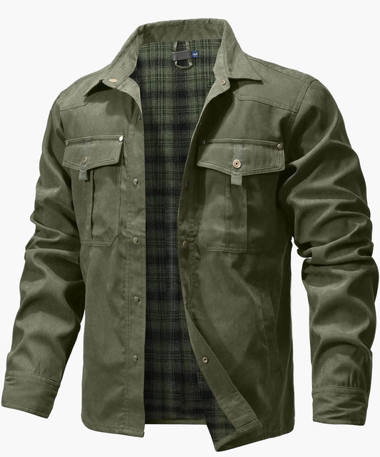 Herren Übergangsjacke mit Flanellfutter – Freizeit Overshirt im Western Cowboy Stil, Knopfleiste