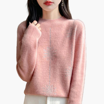 Damen Pullover mit Strass Schneeflocken Dekor – Eleganter Winter Strickpullover für Alltag und Büro