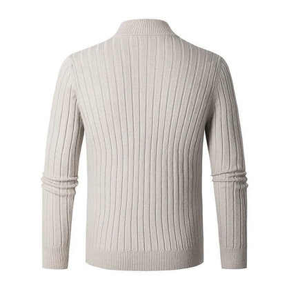 Herren Strickpullover mit Stehkragen und Reißverschluss – Modernes Rippenmuster, Eleganter Freizeit- und Business-Look