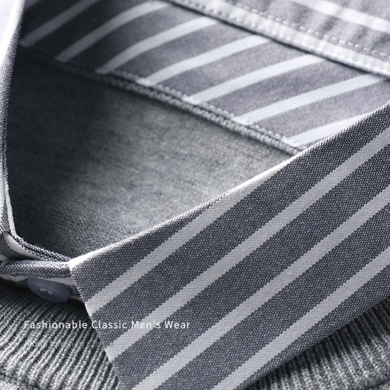 Herren Strickpullover mit gestreiftem Hemdkragen – Eleganter Business- und Freizeit-Look