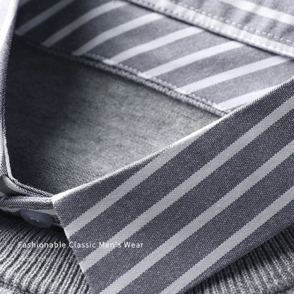 Herren Strickpullover mit gestreiftem Hemdkragen – Eleganter Business- und Freizeit-Look