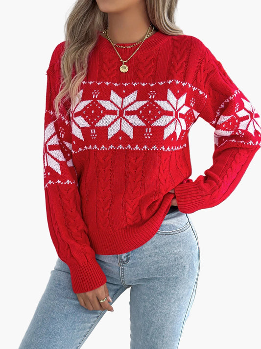 Damen Winter Pullover mit Norweger-Muster – Strickpullover im festlichen Stil, ideal für Weihnachten und Freizeit