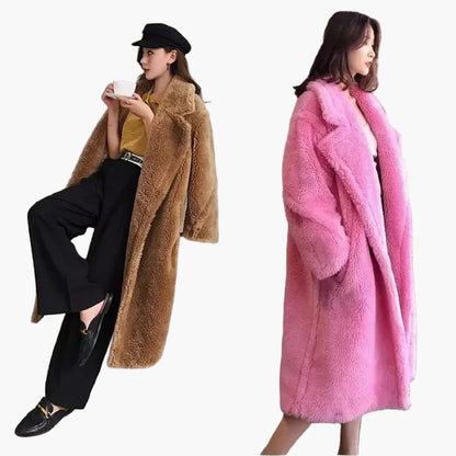 Damen Langer Plüsch Kunstfell Mantel – Modischer Wintermantel für stilvolle Outfits