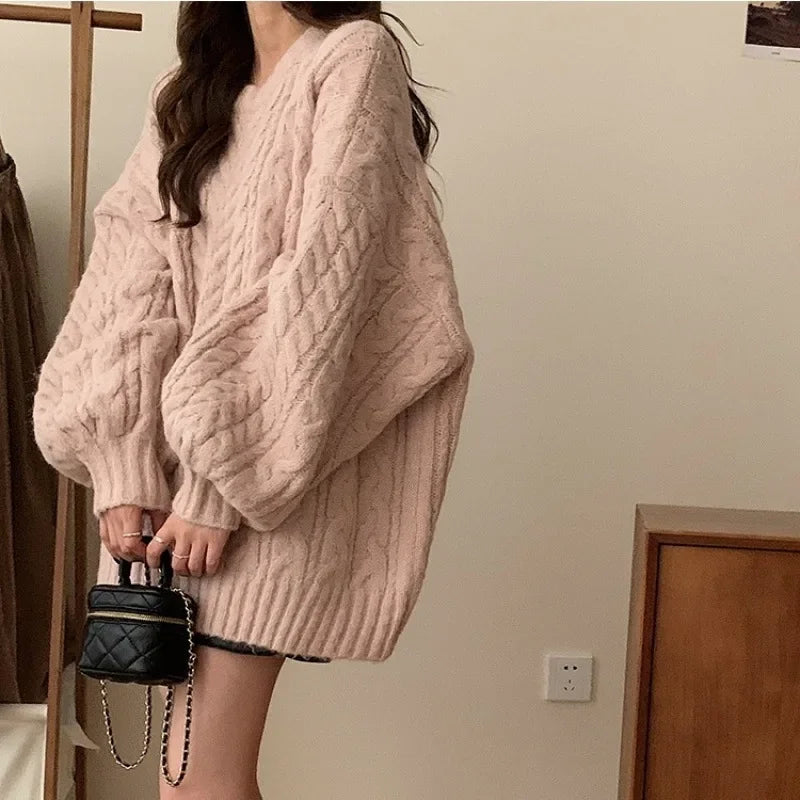 Damen Oversize Strickpullover im Koreanischen Stil – Lässige Herbst Winter Mode für Alltag und Freizeit