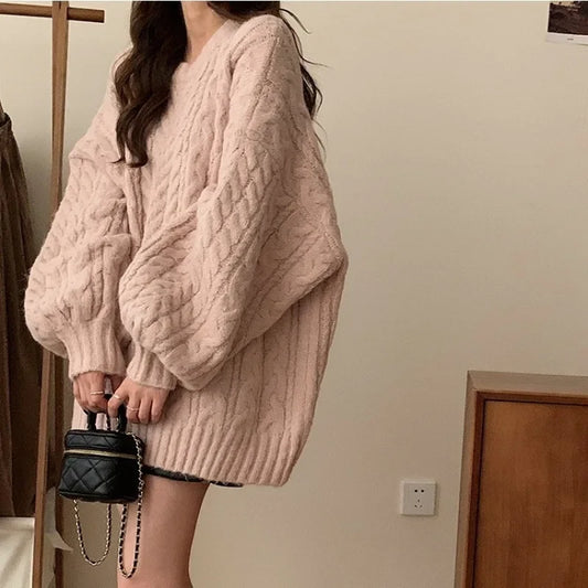 Damen Oversize Strickpullover im Koreanischen Stil – Lässige Herbst Winter Mode für Alltag und Freizeit