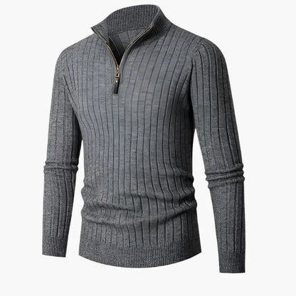 Herren Strickpullover mit Stehkragen und Reißverschluss – Modernes Rippenmuster, Eleganter Freizeit- und Business-Look