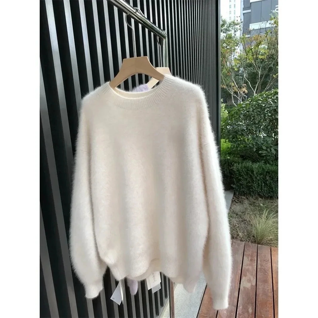 Damen Flauschiger Oversize Pullover – Kuscheliger Strickpullover für Herbst und Winter, Lässiger Stil