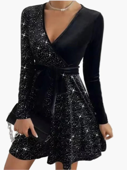 Damen Festliches Partykleid mit Glitzer und Schleife – Elegantes Cocktailkleid für besondere Anlässe