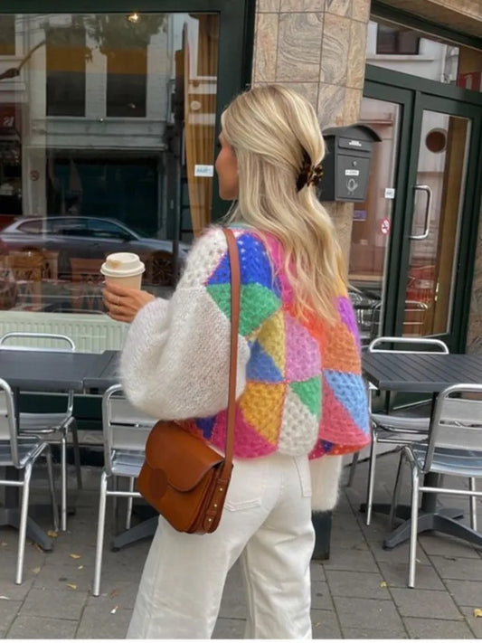 Camille - Handgestrickte Cardigan mit Patchwork-Design