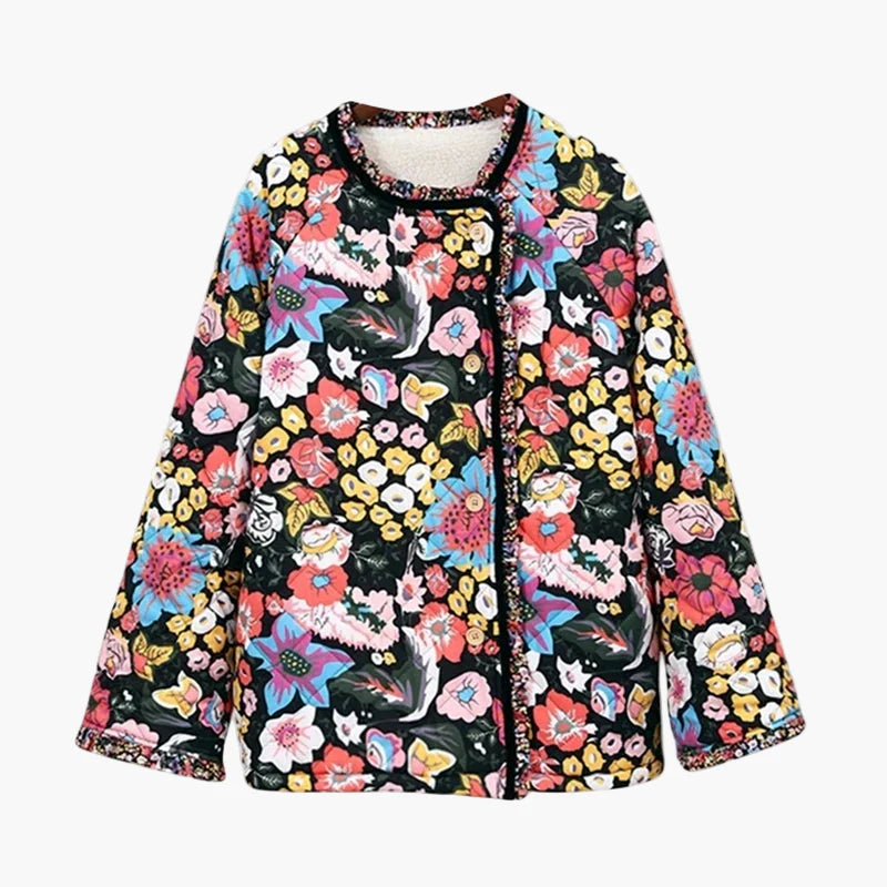 Damen Vintage Blumen Steppjacke – Boho Style für Frühling und Sommer