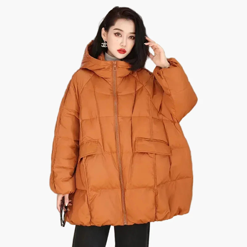 Damen Oversize Steppjacke mit Kapuze für Alltag und Freizeit