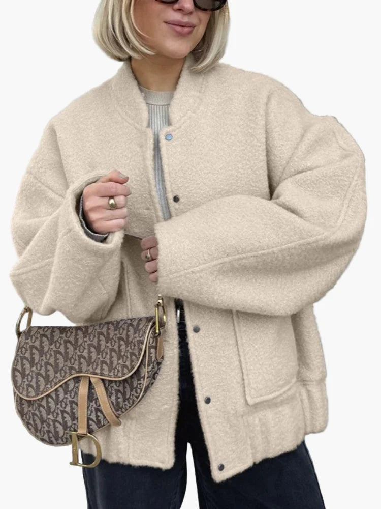 Damen Oversize Bomberjacke im Teddy-Stil – Lässige Trendjacke für Alltag und Streetstyle