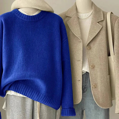 Damen Retro Strickpullover und Blazer Set – Lässiger Vintage Streetstyle für Herbst und Winter