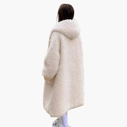Damen Kuscheliger Oversize Teddy Dufflecoat für Winter – Modischer Langer Mantel mit Raglanärmeln