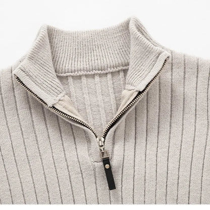Herren Strickpullover mit Stehkragen und Reißverschluss – Modernes Rippenmuster, Eleganter Freizeit- und Business-Look