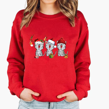 Damen Weihnachtspullover mit Katze und Lichterkette – Lustiger Winter Sweater für Alltag und Festtage