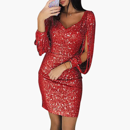 Damen Pailletten-Kleid mit Fransenärmeln – Elegantes Partykleid im Bodycon-Stil für besondere Anlässe