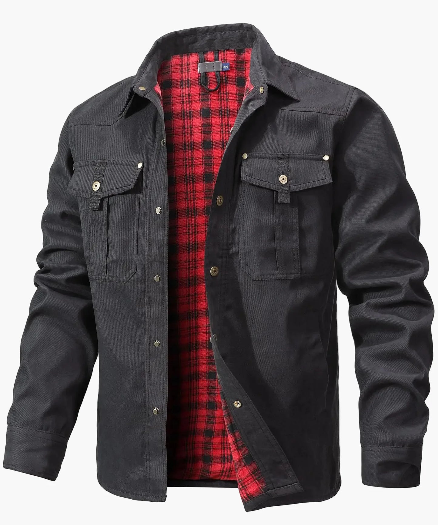 Herren Übergangsjacke mit Flanellfutter – Freizeit Overshirt im Western Cowboy Stil, Knopfleiste
