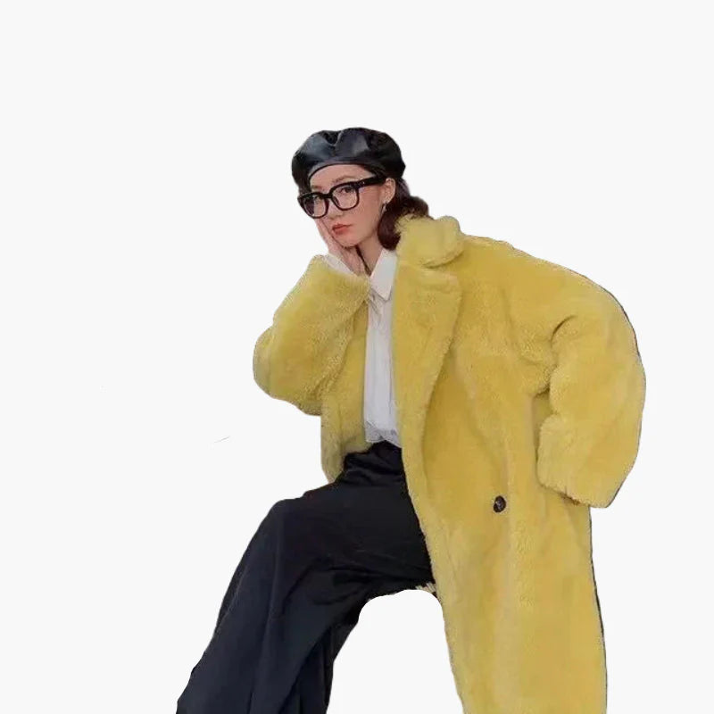 Damen Langer Plüsch Kunstfell Mantel – Modischer Wintermantel für stilvolle Outfits